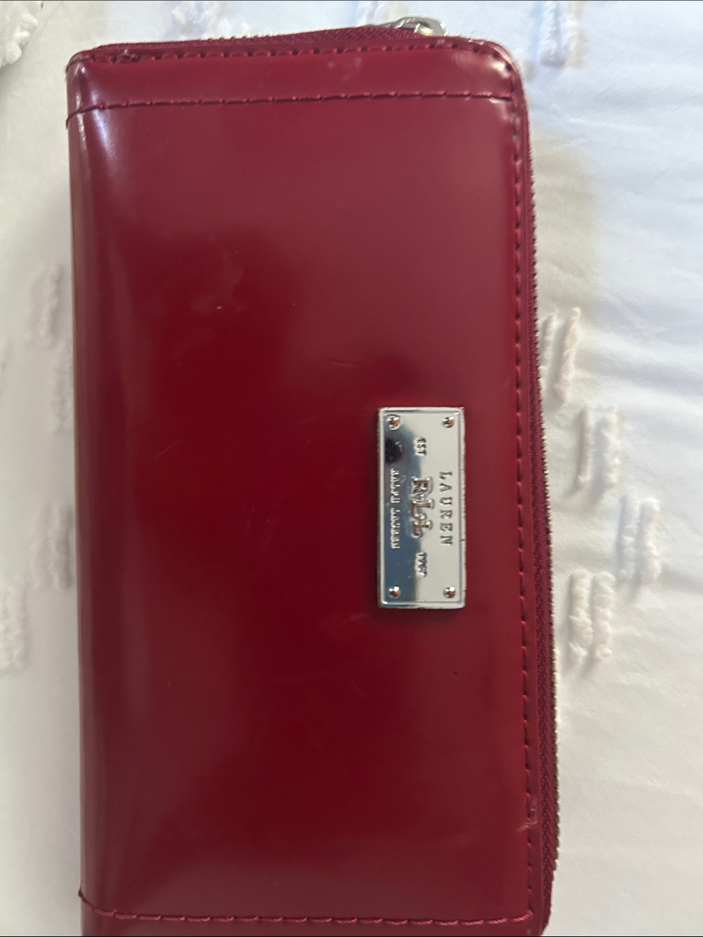Lauren Ralph Lauren Patent Zip-Around Wallet in Deep Red